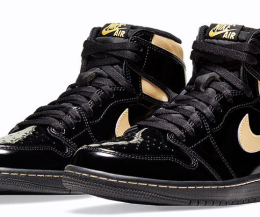 Alternative view of NIKE AIR JORDAN 1 RETRO BLACK METALIC GOLD
