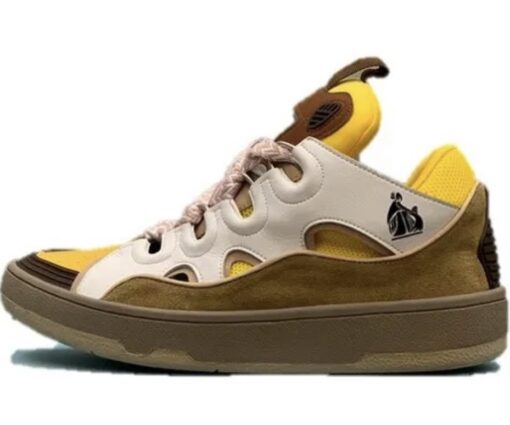 Lanvin Curb Lace-Up Sneakers Yellow Beige
