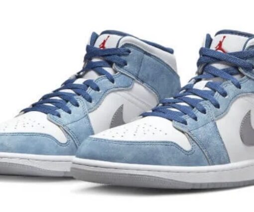 Alternative view of Nike Air Jordan 1 Mid French Blue Fire Red