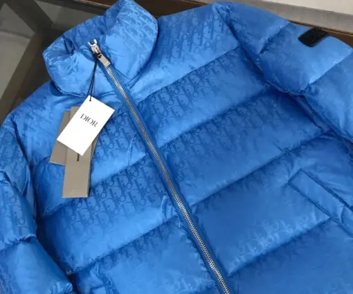 Alternative view of Dior Men Blue Oblique Down Jacket – Luxury Technical Jacquard Puffy Winter Coat