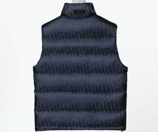 Alternative view of Dior Men Navy Blue Technical Jacquard Puffer Vest – Luxury Oblique Motif Down Gilet