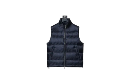 Dior Men Navy Blue Technical Jacquard Puffer Vest – Luxury Oblique Motif Down Gilet