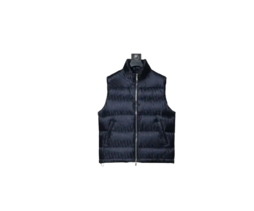 Dior Men Navy Blue Technical Jacquard Puffer Vest – Luxury Oblique Motif Down Gilet