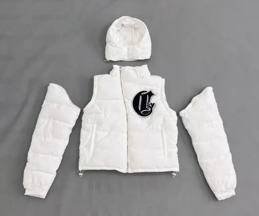Alternative view of White Corvidae puffer jacket – Luxury Asymmetric Streetwear White Down Jacket