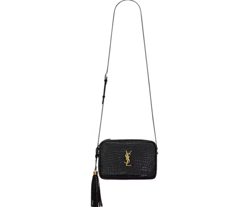 Saint Laurent Camera Bag In Crocodile-Embossed Shiny Leather Black