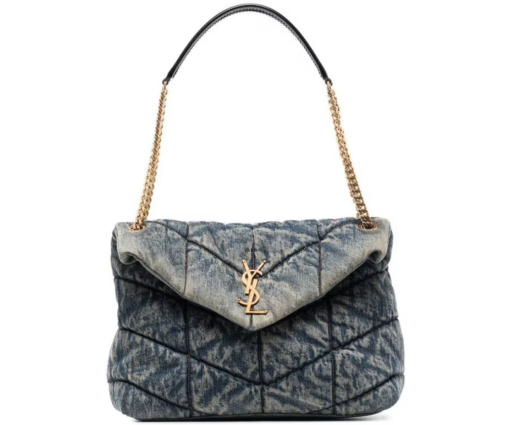 Saint Laurent Puffer Denim Shoulder Bag Blue