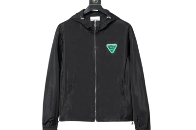 Bottega Veneta Zipper Hoodie – Luxury Black Technical Shell Jacket with Signature Green Logo