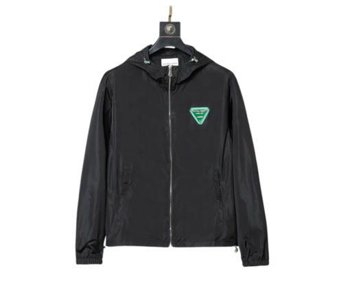 Bottega Veneta Zipper Hoodie – Luxury Black Technical Shell Jacket with Signature Green Logo