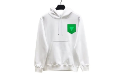 Bottega Veneta Hoodie – Luxury White Heavyweight Fleece with Signature Green Triangle Pocket
