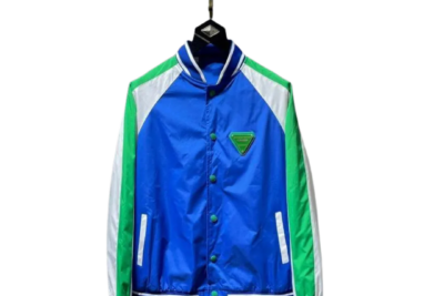 Bottega Veneta Multicolor Varsity Jacket – Luxury Tri-Tone Shell with Signature Green Badge