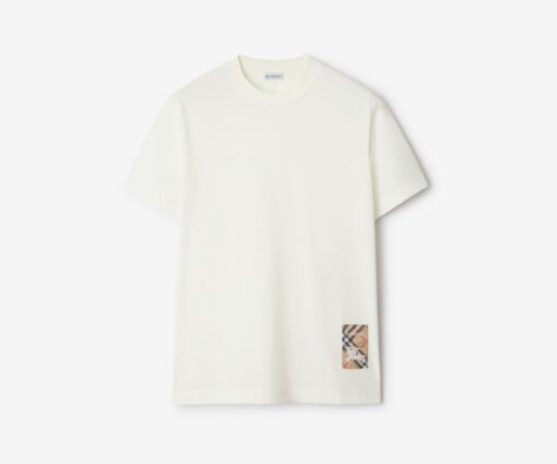 Burberry Check Label Cotton T-shirt Chalk