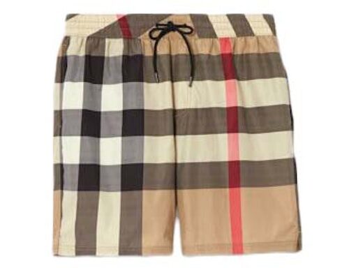 Drawstring swim shorts Burberry check archival beige