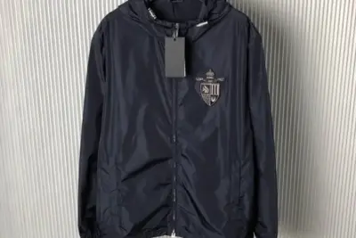 Fendi Blouson Tech Fabric Blue Jacket – Embossed FF Logo Designer Windbreaker
