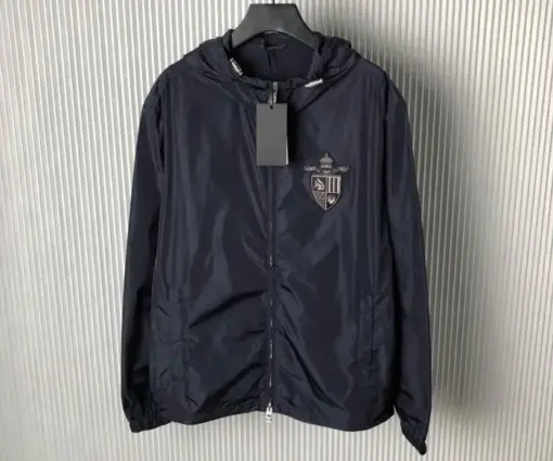 Fendi Blouson Tech Fabric Blue Jacket – Embossed FF Logo Designer Windbreaker