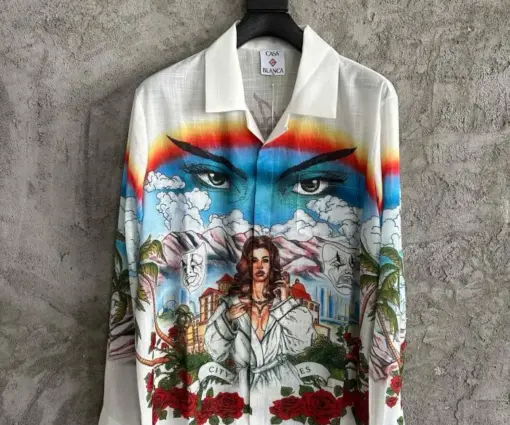 Casablanca Cuban Collar Graphic Print Long Sleeve Shirt