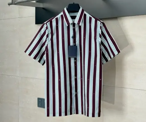 LV Striped Short-Sleeved Shirt Burgundy