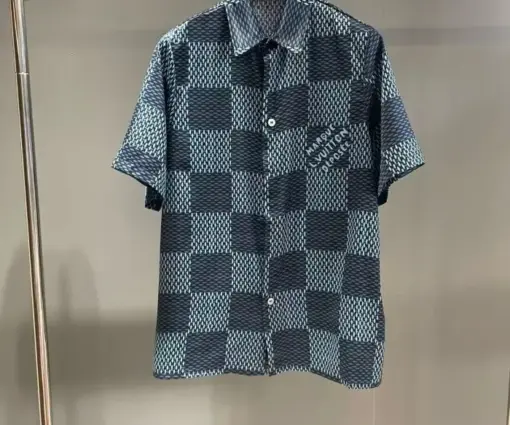 LV Damier Silk Shirt Blue Haze