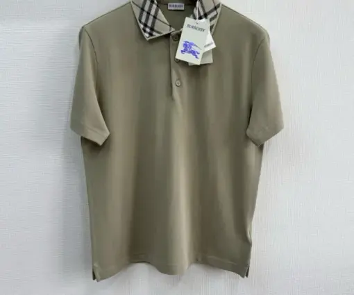 Burberry Check Collar Cotton Polo Shirt in Lichen