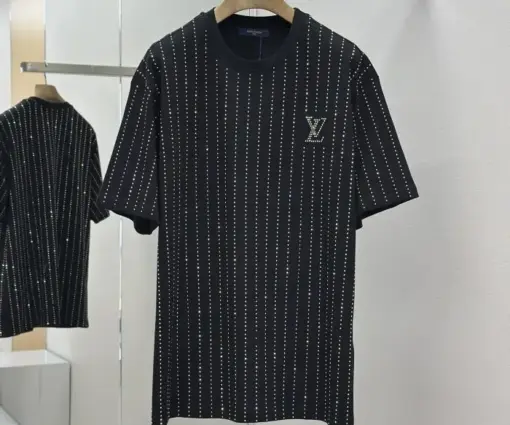 LV Crystal Embellished Cotton T-Shirt Black