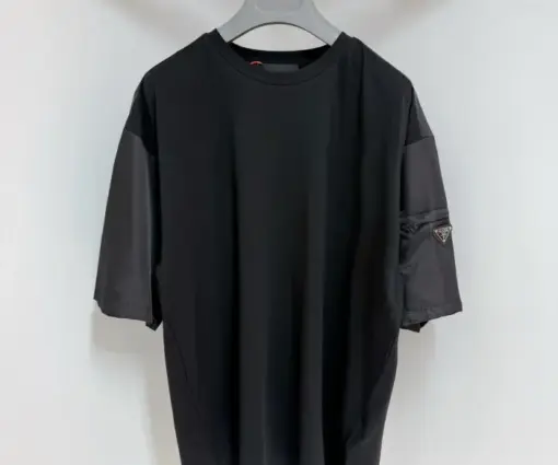 Prada Cotton T-shirt with elastane Re-Nylon Black