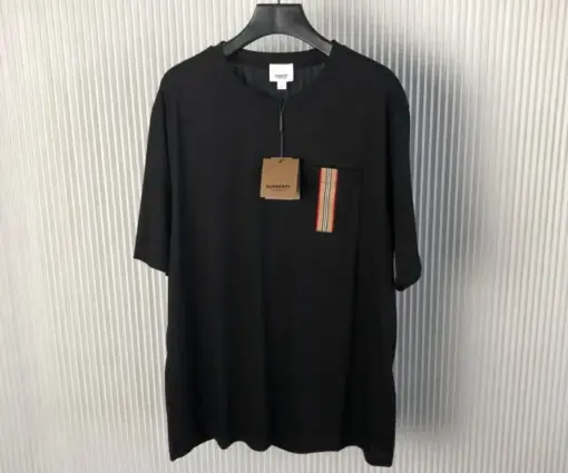 Burberry Stripe Trim Pocket Cotton T-shirt Black