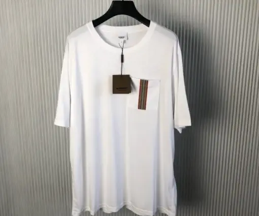 Burberry Stripe Trim Pocket Cotton T-shirt White