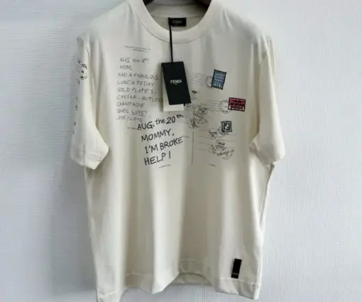 Fendi Postcards Motif Printed T-Shirt White