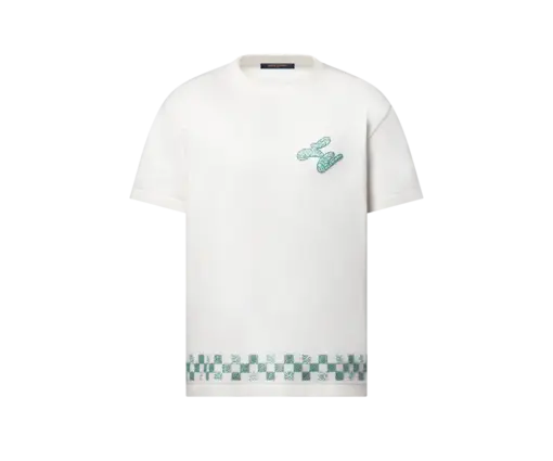 LV Embellished Short-Sleeved Crewneck Milky White