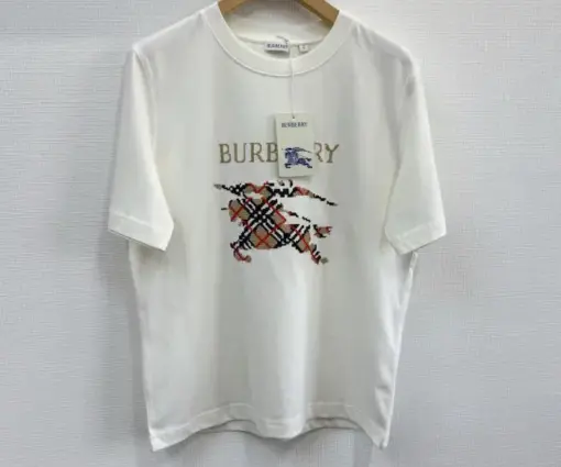 Burberry Cross Stitch EKD​ Cotton T-shirt in Chalk