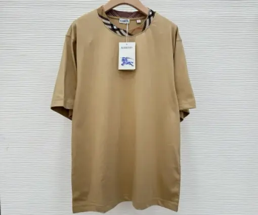 Check Trim Cotton T-shirt Beige