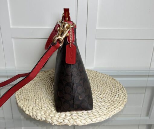 Coach Laurel Shoulder Bag in Signature Canvas Black & Red