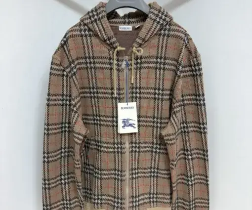 Burberry Check Cotton Blend Zip Hoodie Brown Check