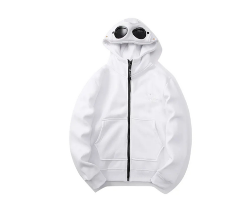C.P. Company Goggles-Detail Zip-Up Hoodie White