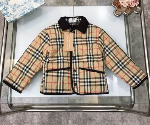 Burberry Kids Quilted Jacket Beige Check