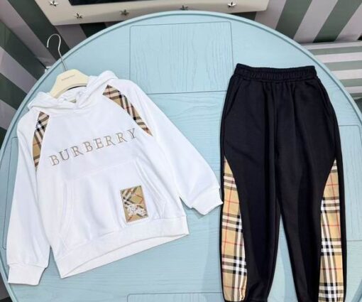 Burberry Kids Tracksuit Signature Check Pattern Black White