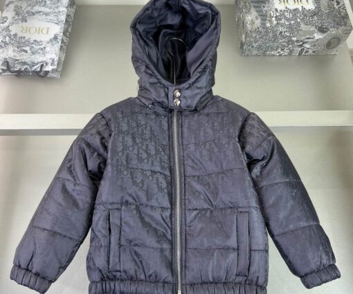 Dior Oblique Hooded Down Jacket Navy Blue