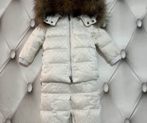 Gucci Baby Snowsuit Fur-Trimmed Hood White