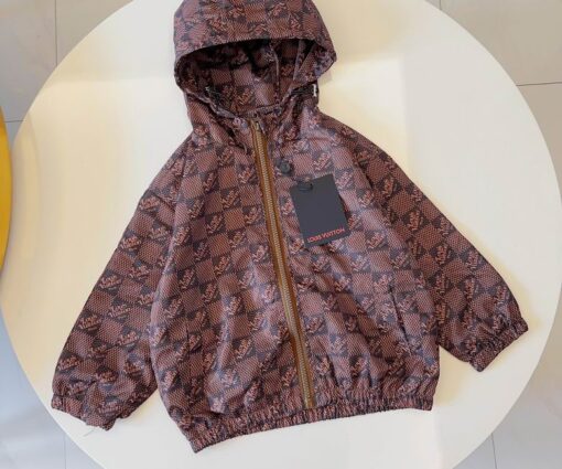 LV Kids Monogram Zip Closure Jacket Brown