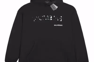 Balenciaga Black Hoodie White Logo – Luxury Oversized Heavyweight Cotton Fleece
