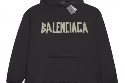Balenciaga Tape Type Ripped Pocket Hoodie – Luxury Oversized Distressed Black Hoodie