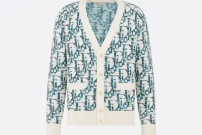 Dior Oblique Cardigan – Luxury Blue and Cream Technical Jacquard Knitwear