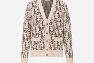 Dior Oblique Cardigan – Luxury Beige & Black Technical Jacquard Knitwear