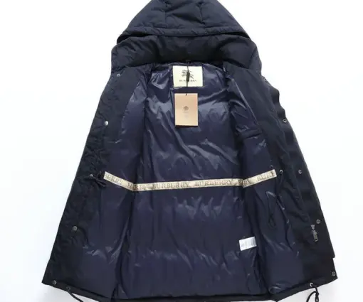 Alternative view of Burberry Longline Down Coat – Premium Navy Blue Puffer Jacket with TB Monogram