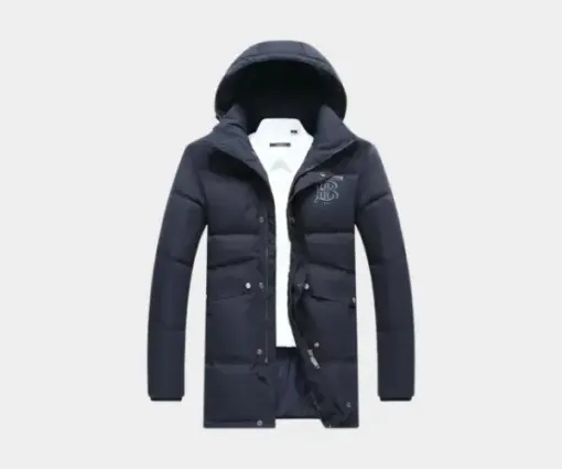 Burberry Longline Down Coat – Premium Navy Blue Puffer Jacket with TB Monogram