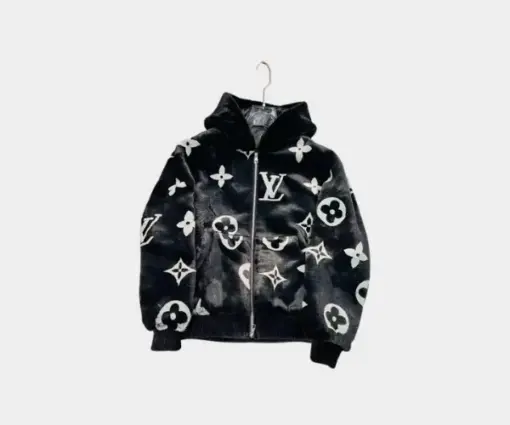 LV Monogram Mink Fur Zipped Hoodie Black