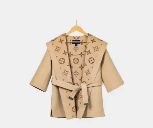 LV Signature Hooded Wrap Robe Coat Beige