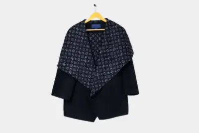 LV Logo Printed Hooded Bathrobe Coat Black