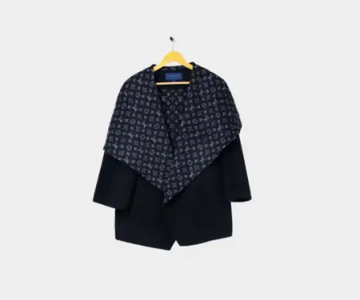LV Logo Printed Hooded Bathrobe Coat Black