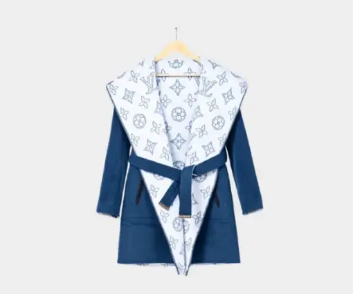 LV Long Wool Coat Blue/White