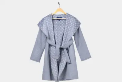 LV Reversible Signature Short Hooded Wrap Coat Gray